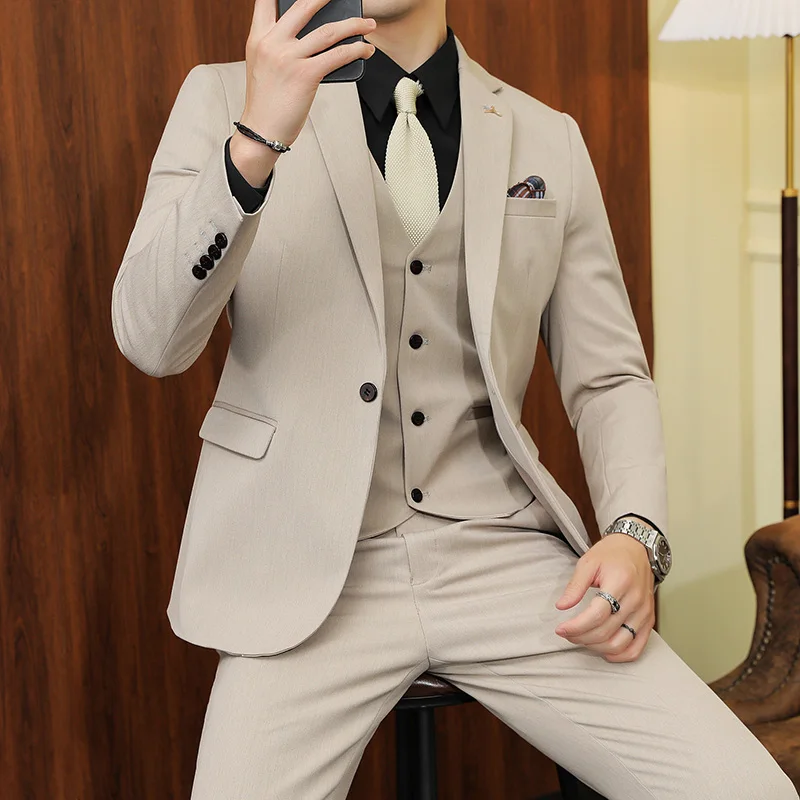 S-7XL Jacket Vest Pants Luxury Elasticity Boutique Fashion Men's Solid Color Casual Business Suit 3-piece Sets Groom Wedding - Image 8