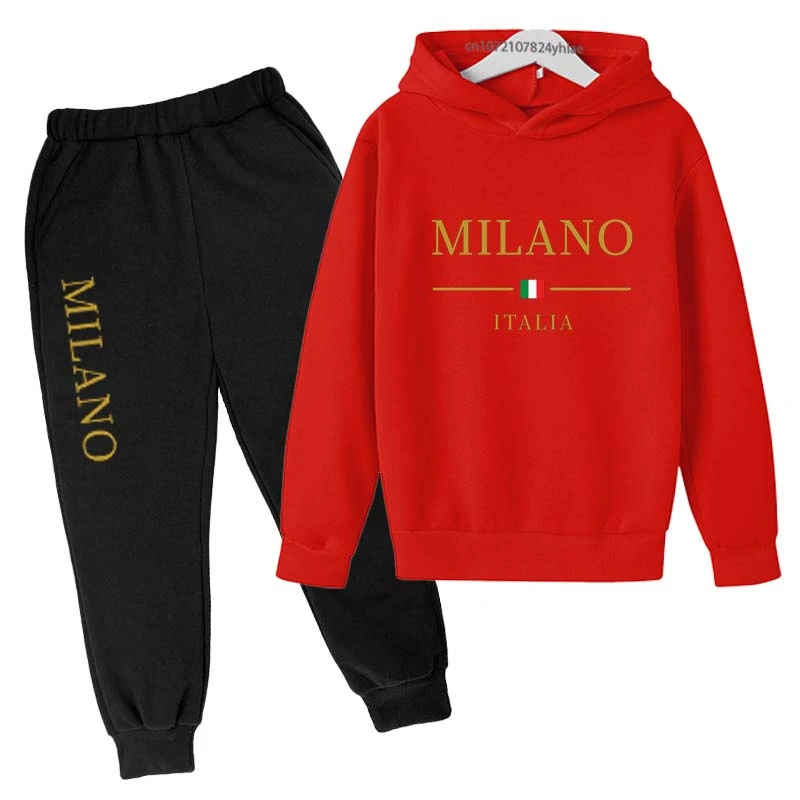 Kids Letter Print Tracksuit | Boys & Girls Casual Pullover Hoodie and Pants Set - Image 3