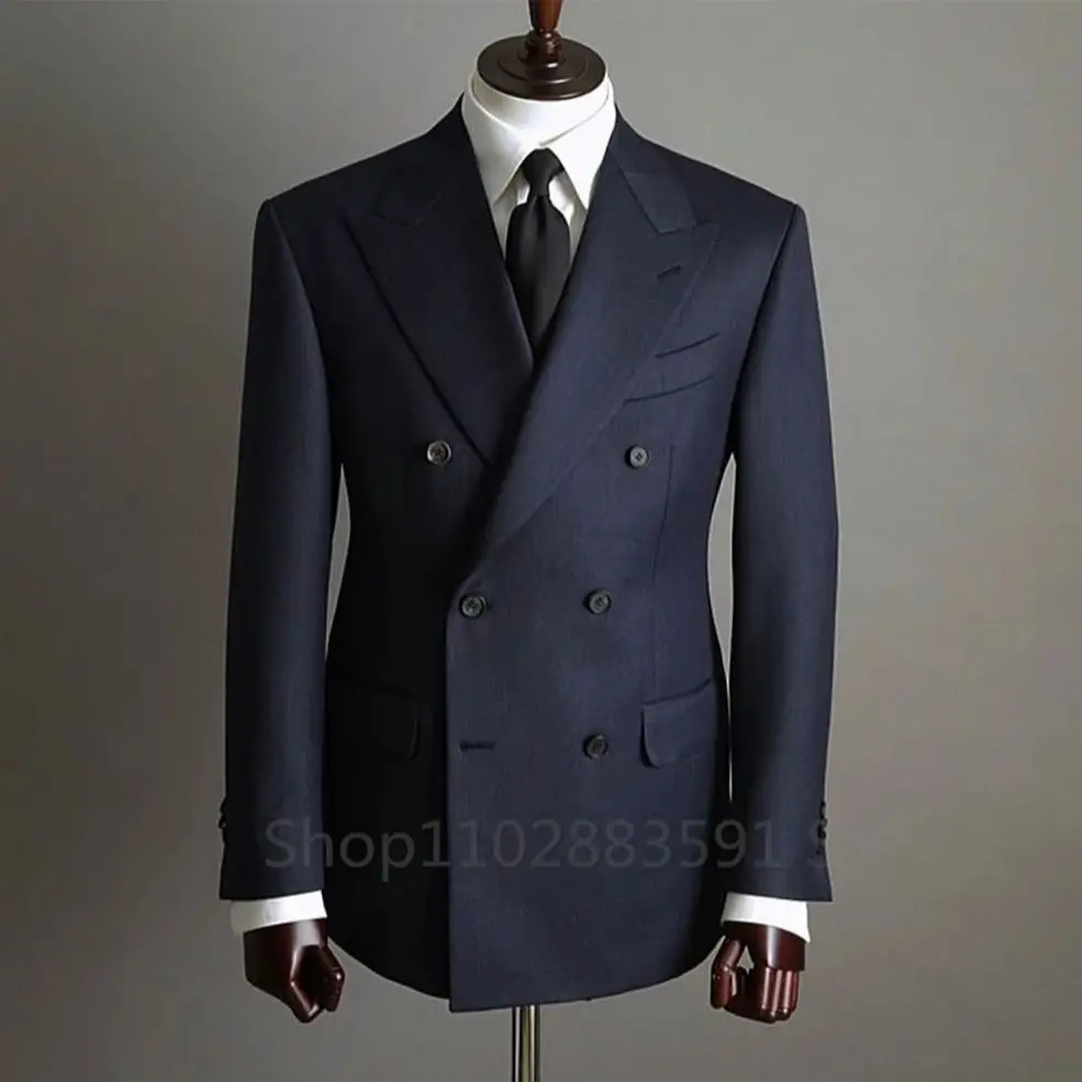 Blazer Pants Fashion Solid Color Mens Office Business Double breasted Suit Groom Wedding Dress Host Groom Dress Host Tuxedo - Image 6